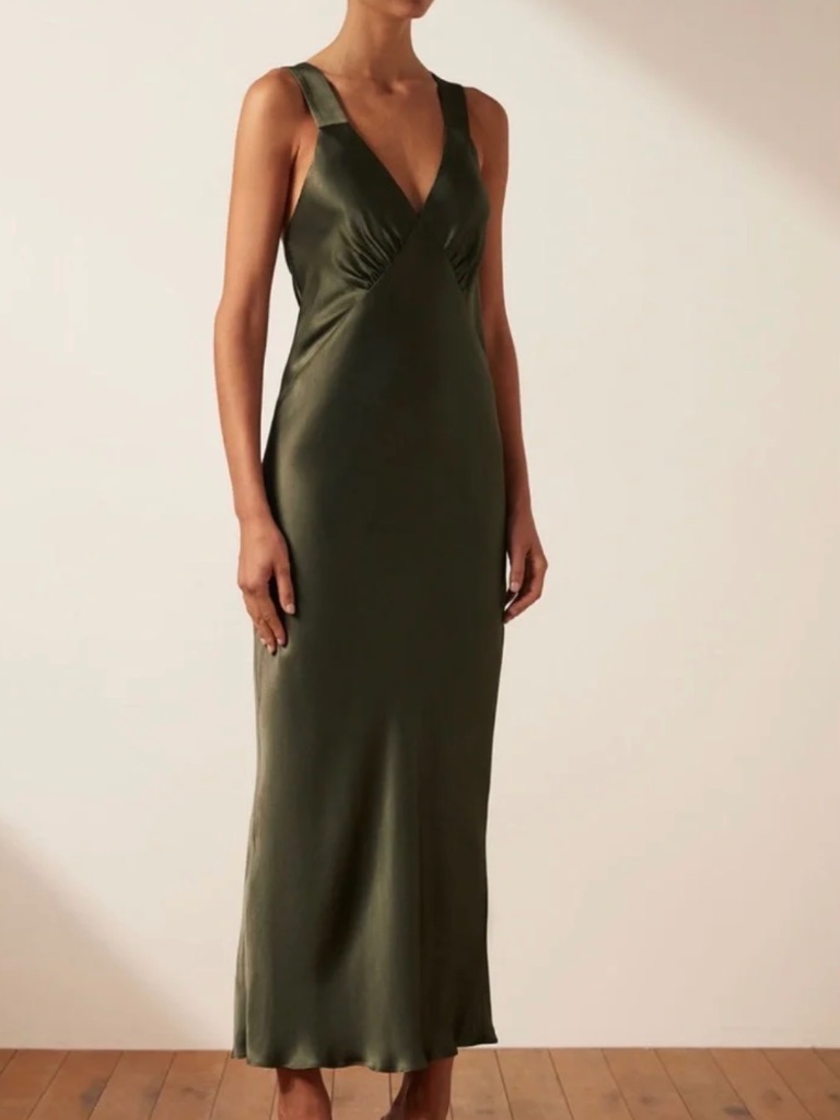 Shona Joy La Lune Plunged Midi Dress - Forest Us 12 *Worn Only Once*